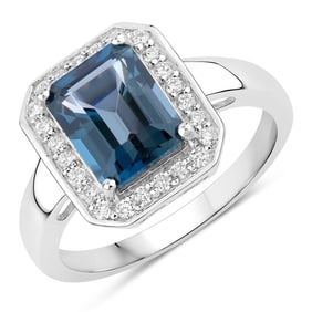 3.04 Carat London Blue Topaz and Diamond, .925 Sterling Silver Ring