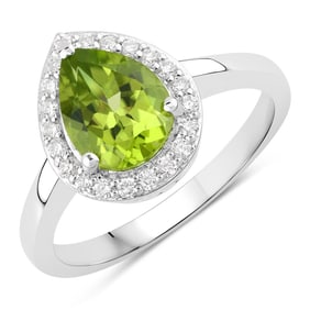 1.67 Carat Genuine Peridot and Diamond, .925 Sterling Silver Ring