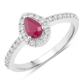 0.69 Carat Genuine Mozambique Ruby and Diamond, .925 Sterling Silver Ring