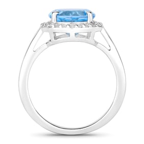 3.99 Carat Genuine Swiss Blue Topaz and Diamond, .925 Sterling Silver Ring