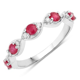 0.75 Carat Genuine Mozambique Ruby and Diamond, .925 Sterling Silver Ring