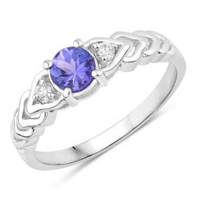 0.53 Carat Genuine Tanzanite and Diamond, .925 Sterling Silver Ring