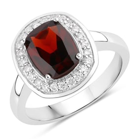 2.64 Carat Genuine Mozambique Garnet and Diamond, .925 Sterling Silver Ring