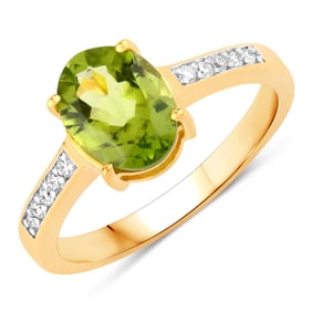 1.80 Carat Peridot and Diamond, .925 Sterling Silver Ring