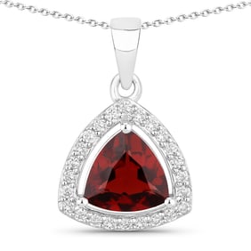 2.24 Carat Genuine Mozambique Garnet and Diamond, .925 Sterling Silver Pendant