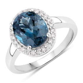2.79 Carat Genuine London Blue Topaz and Diamond, .925 Sterling Silver Ring