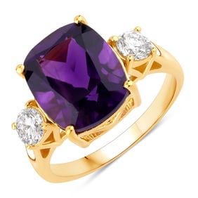 4.70 Carat Amethyst and Diamond, .925 Sterling Silver Ring