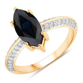2.39 Carat Genuine Blue Sapphire and White Diamond   Yellow Gold Ring, Size 7