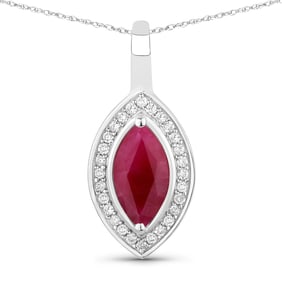 1.52 Carat Genuine Ruby and White Diamond   White Gold Pendant, 18.00 Inches