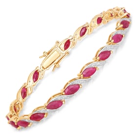 7.78 Carat Genuine Ruby and White Diamond   Yellow Gold Bracelet