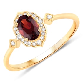 0.59 Carat Genuine Garnet and White Diamond   Yellow Gold RingSize 8