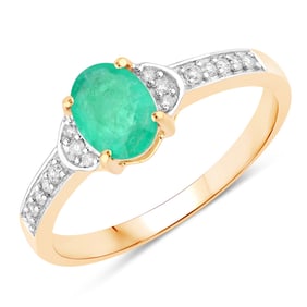 0.82 Carat Genuine Zambian Emerald and White Diamond   Yellow Gold Ring, Size 7