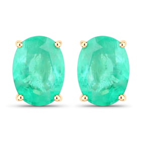 2.40 Carat Genuine Zambian Emerald   Yellow Gold Earrings