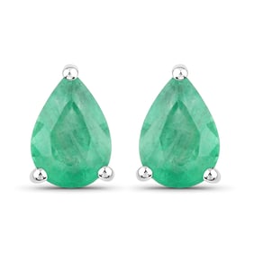 1.30 Carat Genuine Zambian Emerald   White Gold Earrings