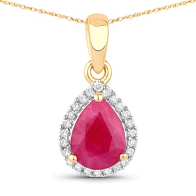 1.55 Carat Genuine Ruby and White Diamond   Yellow Gold Pendant, 18.00 Inches
