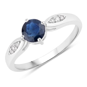 0.89 Carat Genuine Blue Sapphire and White Diamond   White Gold Ring, Size 7