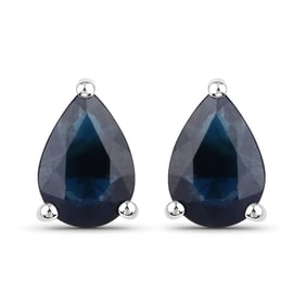 1.60 Carat Genuine Blue Sapphire   White Gold Earrings