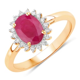 1.58 Carat Genuine Ruby and White Diamond   Yellow Gold Ring, Size 7