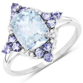 2.25 Carat Genuine Multi Stones   White Gold Ring, Size 8