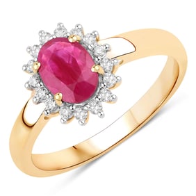 1.01 Carat Genuine Ruby and White Diamond   Yellow Gold Ring, Size 7