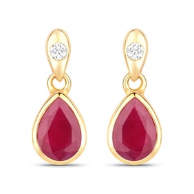 1.65 Carat Genuine Ruby and White Diamond   Yellow Gold Earrings
