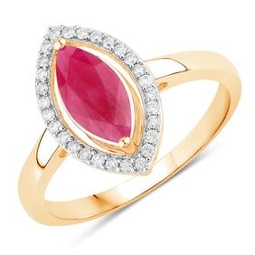 1.52 Carat Genuine Ruby and White Diamond   Yellow Gold Ring, Size 7