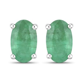 0.38 Carat Genuine Zambian Emerald   White Gold Earrings