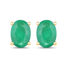 1.44 Carat Genuine Zambian Emerald   Yellow Gold Earrings