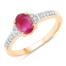 0.95 Carat Genuine Ruby and White Diamond   Yellow Gold Ring, Size 7
