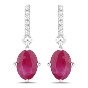 1.75 Carat Genuine Ruby and White Diamond   White Gold Earrings