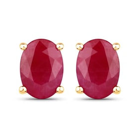 1.70 Carat Genuine Ruby   Yellow Gold Earrings