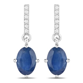 1.95 Carat Genuine Blue Sapphire and White Diamond   White Gold Earrings
