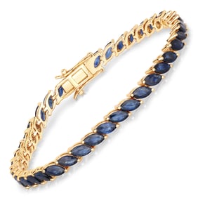 12.71 Carat Genuine Blue Sapphire   Yellow Gold Bracelet