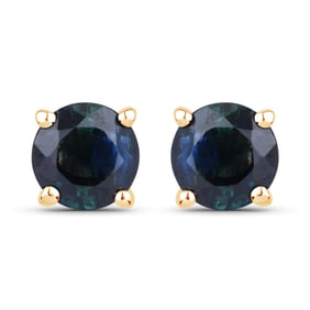 1.30 Carat Genuine Blue Sapphire   Yellow Gold Earrings