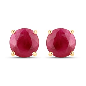 0.86 Carat Genuine Ruby   Yellow Gold Earrings