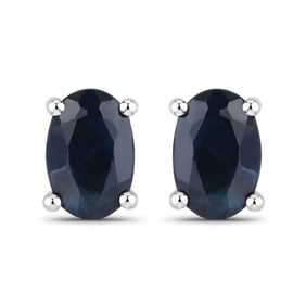 0.96 Carat Genuine Blue Sapphire   White Gold Earrings