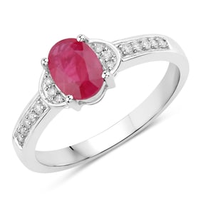 0.95 Carat Genuine Ruby and White Diamond   White Gold Ring, Size 7