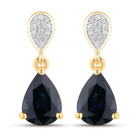 2.76 Carat Genuine Blue Sapphire and White Diamond   Yellow Gold Earrings