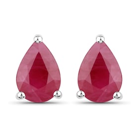 1.60 Carat Genuine Ruby   White Gold Earrings
