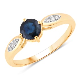 0.89 Carat Genuine Blue Sapphire and White Diamond   Yellow Gold Ring, Size 7