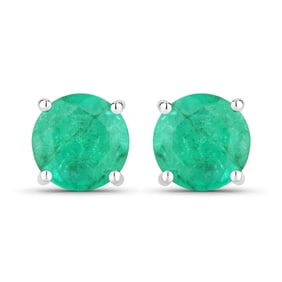 0.72 Carat Genuine Zambian Emerald   White Gold Earrings