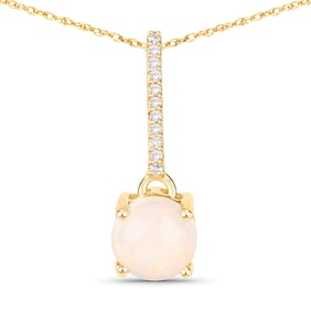 0.53 Carat Genuine Ethiopian Opal and White Diamond   Yellow Gold Pendant, 18.00 Inches