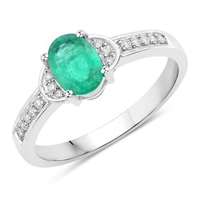 0.82 Carat Genuine Zambian Emerald and White Diamond   White Gold Ring, Size 7