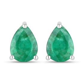 0.70 Carat Genuine Zambian Emerald   White Gold Earrings