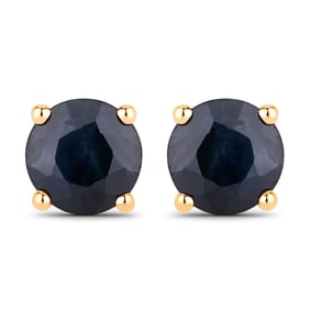 1.70 Carat Genuine Blue Sapphire   Yellow Gold Earrings
