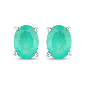 1.44 Carat Genuine Zambian Emerald   White Gold Earrings