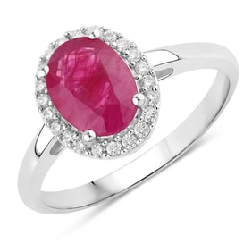 1.59 Carat Genuine Ruby and White Diamond   White Gold Ring, Size 7