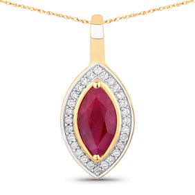 1.52 Carat Genuine Ruby and White Diamond   Yellow Gold Pendant, 18.00 Inches