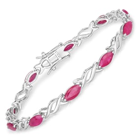 5.00 Carat Genuine Ruby   White Gold Bracelet