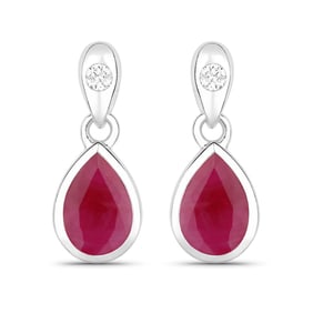 1.65 Carat Genuine Ruby and White Diamond   White Gold Earrings